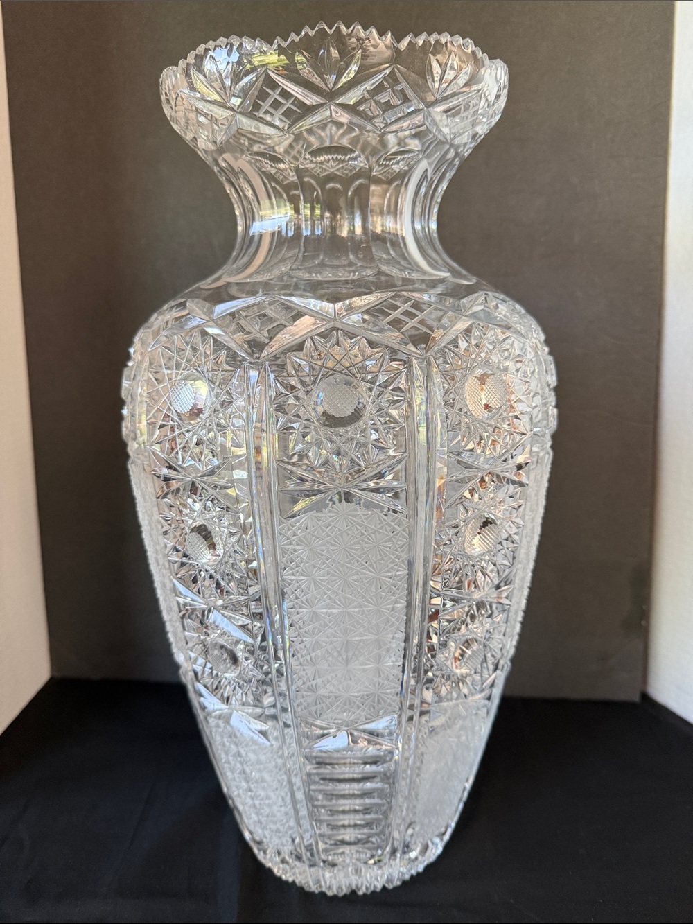 17” MASSIVE Tall Bohemian Cut Crystal Bough Vase!!!!!